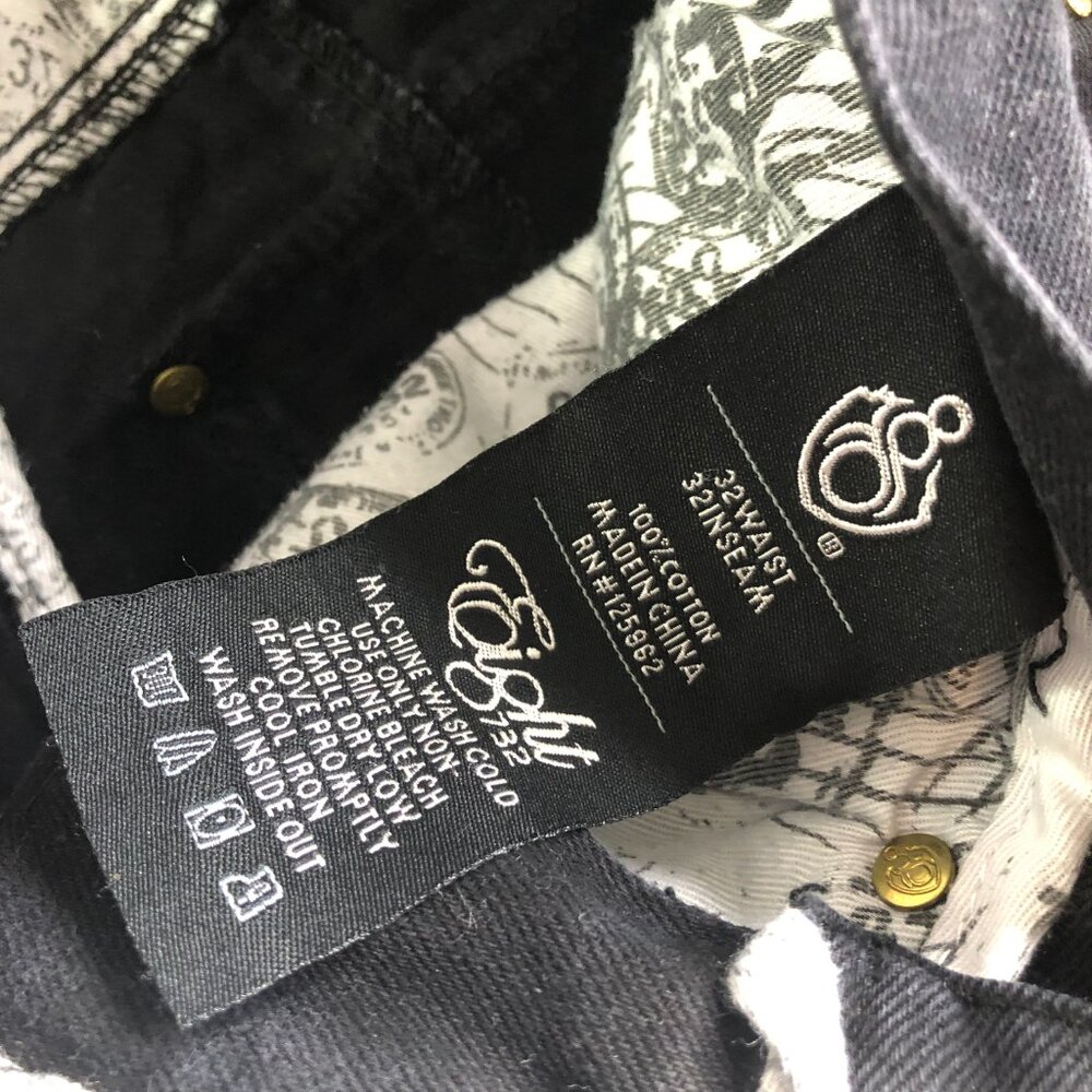 Eight 732 Jeans Mens 30x32 Black Denim Patch Y2K Skate Loose Baggy 8732 - Picture 5 of 12